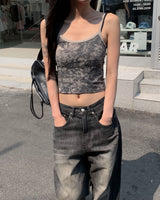 Dark washing wide pants