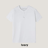 リブショールパッチヘンリーネック半袖Tシャツ