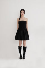 Chiffon smock shirring dress (BLACK)