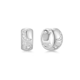 silver cosmic chunky huggie hoop rhodium plating + 925 silver earrings E066-09H