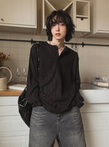 Pale henley neck ribbed long sleeve t-shirt