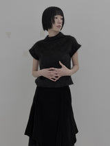 Anti-Fur Half-Pola Short-Sleeve Knit