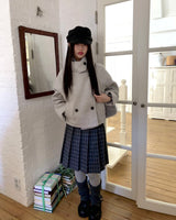 エモンバックルダブルツーボタンハイネックキルテッドショートコート