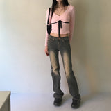 Noi vintage washed low-rise long bootcut denim pants