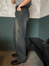 Deep oil denim pants