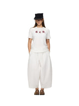 6CRAYON White French Lotus Waist Drawstring Wide Leg Casual Shorts