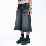 Star 8-part denim bermuda pants - BLACK