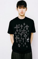 スケッチクロスTシャツ - ブラック