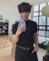 Slowy Button Muscle Fit Ribbed Short Sleeve T-shirt