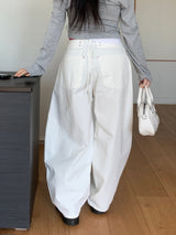 Mild Back Lace-Up Corset Balloon Wide Pants