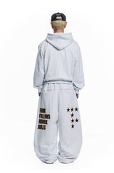 Star Lettering Patch Sweat Pants - White