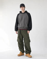 (UNISEX) Raglan Color Block Crop Hoodie