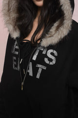 eat me plz* Cathy Cat Ear Fur Fleece Hoodie for Autumn-Winter Warmth Jacket