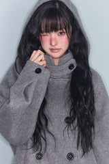 HOODED DOUBLE HALF COAT GREY