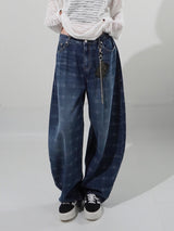 (UNISEX) チェックワイドデニムパンツ