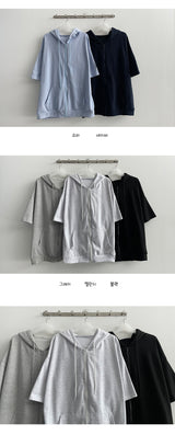 Laren ベーシックボクシー半袖フーディドジップアップ