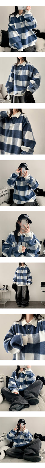Teemo Fleece Checkered Collar Sweatshirt