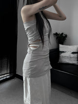 halter strap slit layered one piece (2color)