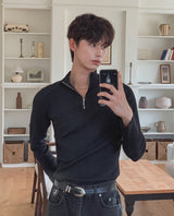 Jireon Half Zip-Up Ribbed Long Sleeve T-Shirt