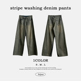 Mack Washing Stripe Diagonal Slot デニムワイドパンツ