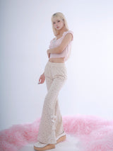 ROSE ISLAND Slim-Fit Wide-Leg Pants in Floral Cotton, Casual Sweet Style, Flattering