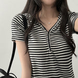 Ruzyn spandex stripe snap short sleeve hoodie