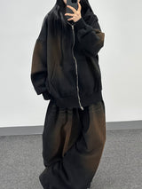 cat brush fleece hood zip-up