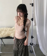 lip bagel halter sleeveless + clean short sleeve top set