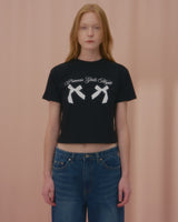 プリンセスツインリボンクロップTシャツ-BLACK