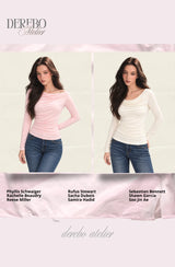 Flow lip shirring pink long-sleeve tee