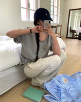 [BELLIDE MADE] Roll-up U-neck short-sleeved T-shirt