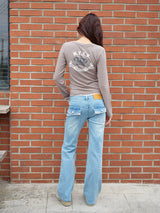 LACE BOOTCUT DENIM PANTS BLUE