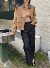 Hent Leather Collar Suede Jacket