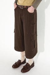 Detachable leopard print casual pants with multiple pockets and splicing design