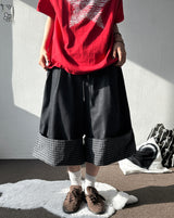 Check Roll-Up Detail Raw Denim Bermuda Shorts 2color