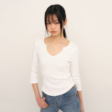 C 90S ラインスリットネックTシャツ_ホワイト