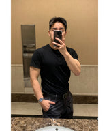 [1+1] Ribbed Muscle Henley Neck
