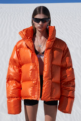 EMBROIDERED OVERSIZE PUFFER JACKET ORANGE