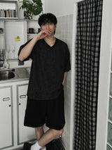 ASCLO ツイード Vネック 半袖Tシャツ (2color)