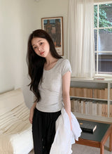ベーシックスリムリブUネック半袖Tシャツ (5color)