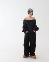 Ribbon off-shoulder oversized fit sweatshirt