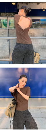Color Back Open Loose Fit Short-Sleeved T-shirt