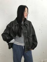 [MD Pick] Grunge Leather Mustang Jacket (2color)