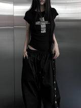 metallic cross stud short sleeve (3color)