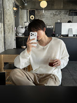 LMN ロエサマーボートネックオーバーサイズニット長袖Tシャツ (4 colors)
