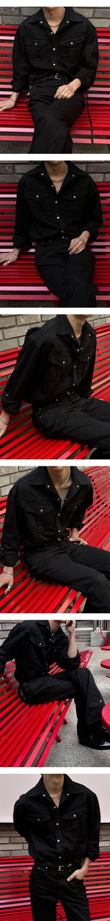 [SET UP가능] Western pocket bulky cotton shirts(2color)