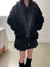 Suede fur hooded jumper (2 colors)