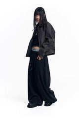 Washed Leather Crop Jacket - Brown
