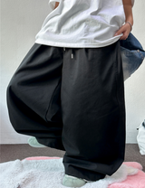 HIP / STREET / KOREAN 💚🐝 GRAFFITI TATTOO PRINT COTTON WIDE BALLOON UNISEX LONG PANTS 🤎🩶🖤💛 - 4 COLORS