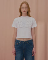 テキストバタフライクロップTシャツ-WHITE